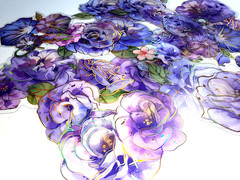 Purple Floral Stickers Gold Foil Clear Acetate Junk Journal Scrapbook 16pc