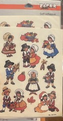 Vintage Thanksgiving Stickers 4 Pkgs Turkey Pilgrims Ship Indian Leaves AEC