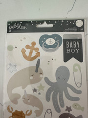Pebbles Accent Stickers Baby Boy Sea Creature Boat Star Bottle 52PC Scrapbooking