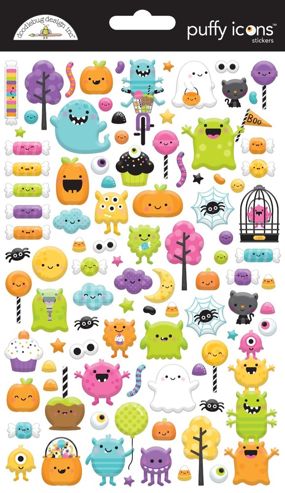Stickers Puffy Doodlebug Monster Madness Halloween Candy Spiders Eyes Treats