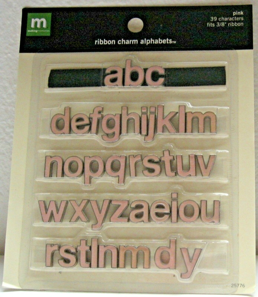 Alphabet Charms Pink Enamel Metal 39 Pieces Fits 3/8″ Ribbon Making Memories