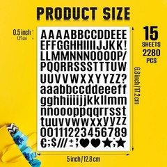 15 hojas de calcomanías letras pequeñas, vinilo negro 0.5 Inch, Negro