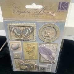 K & Company Elizabeth Brownd Embossed Stickers Floral Butterflies Lot Scrapbook