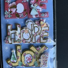 Vtg Scarce Mary Engelbreit Peace, Joy, Hope, Love Dimensional Christmas Stickers