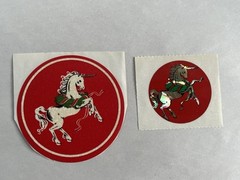 Vintage Christmas Stickers Unicorn Prism Mod 80s Wreath Green & Red Set of 2