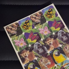 Vintage y2k 90s jungle animal sticker sheet monkey bird butterfly junk journal
