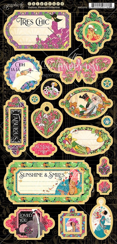 Graphic 45, Fashion Forward Frames, Tags, Chipboard, Smiles, Flowers