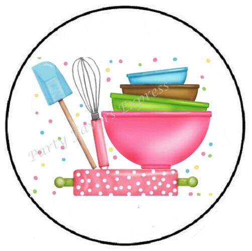 BAKING COOKING MIXING BOWLS ENVELOPE SEALS LABELS STICKERS PARTY FAVORS