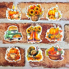 Fall Harvest Pumpkin Stickers | Rustic Autumn Cottagecore | Set of 10 Stickers
