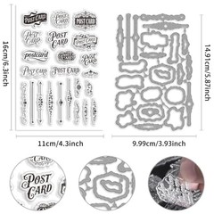 Vintage Words Clear Stamp and Die Cut Set for DIY Card Making 4.3 x 6.3 Inches