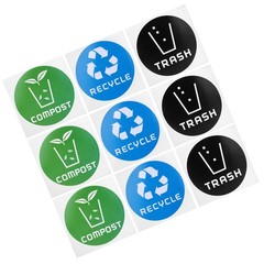 60Pcs/Set Round Recycle Trash Compost Sticker Decal For Trash Cans Garbage C EJJ