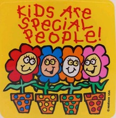Retro Kids Are Special People Sticker Medibadge Colorful Anthropomorphic Flowers