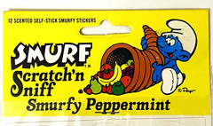 1983 Vintage 12 Smurf Scratch’n Sniff Peppermint Scented Stickers Smurfette Peyo