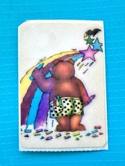 Vintage 1980s StickerMania Sticker Artist Bear Painting Rainbow W Crow Friend