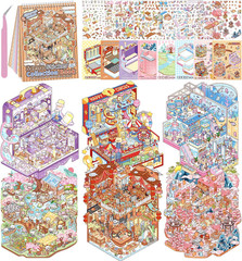 DIY 3D House Stickers, 20 Sets Fun DIY Stickers Scene Make Your Own Mini House C