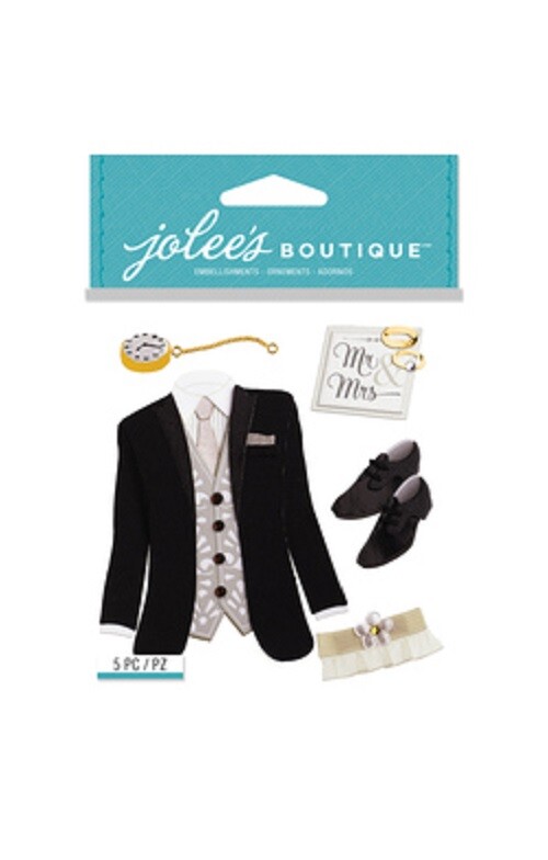 Crafts Stickers Jolee’s Wedding Tuxedo Shoes Garter Belt Pocket Watch Mr & Mrs