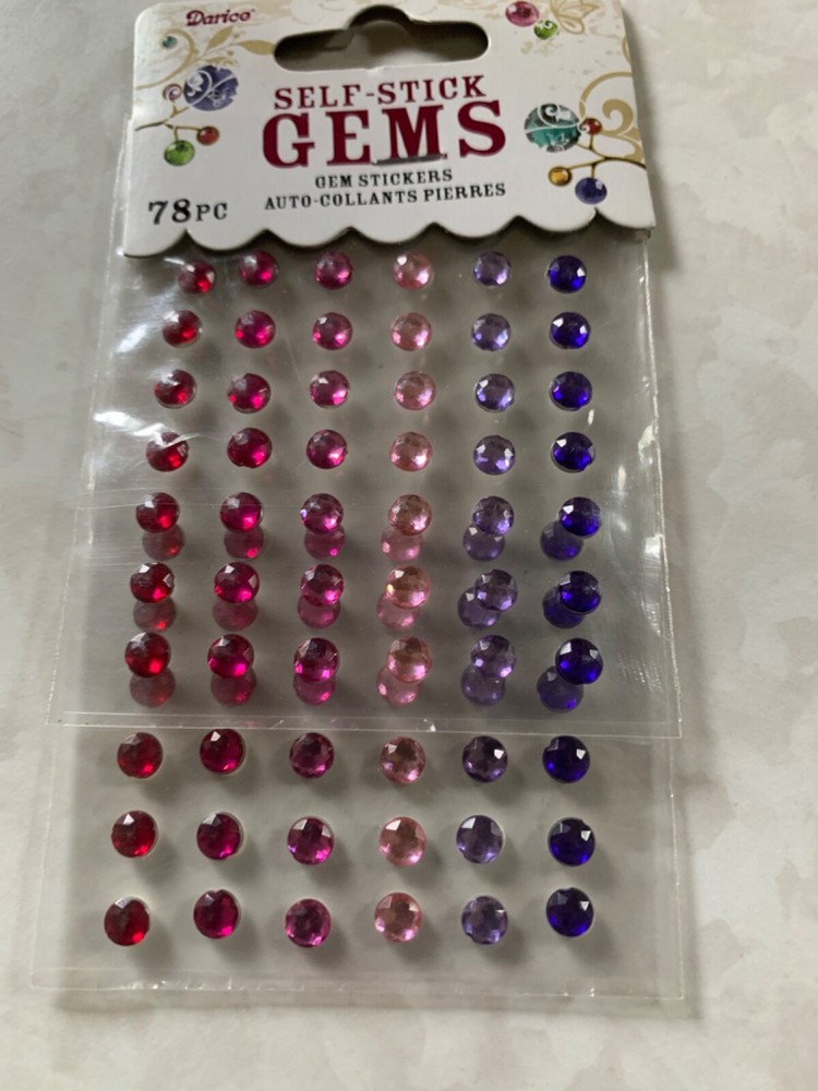 DARICE SELF-STICK GEMS TWO SHEETS GEMSTONE MULTI-COLOR DOTS 7MM MIXED ROUNDS 78P