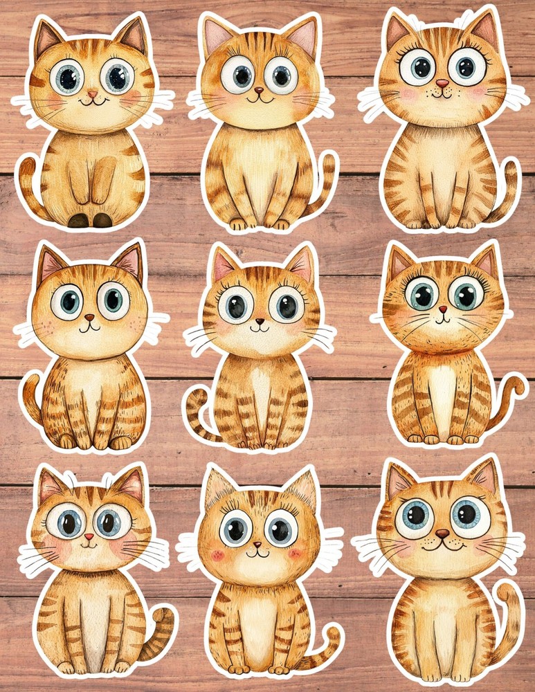 Big Eyed Kitten Die Cut Vinyl Stickers Set Scrapbooking Laptop Waterbottle