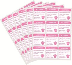 Allergy Sticker for Cake,1.5 inch 300pcs Pink Allergen Labels for Bakery