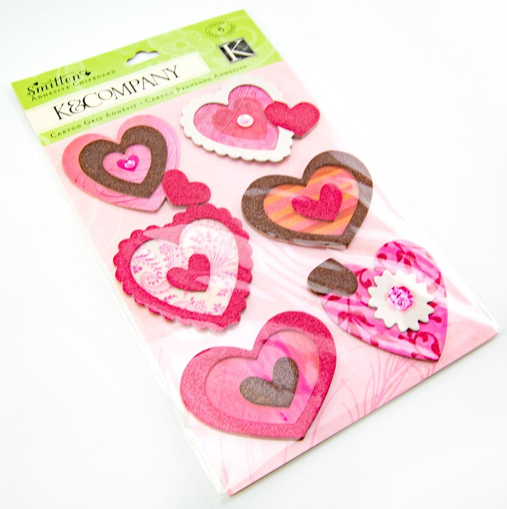 K&Company Dimensional Stickers Smitten Chipboard Hearts 8pc Set