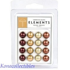 American Crafts ELEMENTS Pearl Brads 16 pcs Neutral Cream, Bronze, Gold