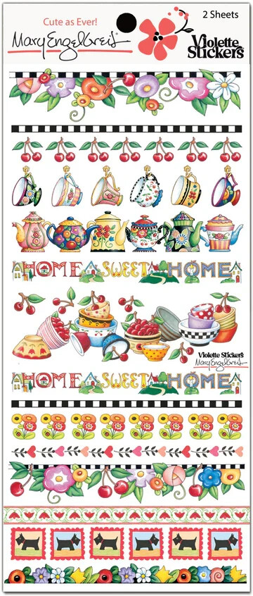Mary Engelbreit Stickers 2 Sheets Whimsical Home-Sweet-Home Pies Tea Pots Cups
