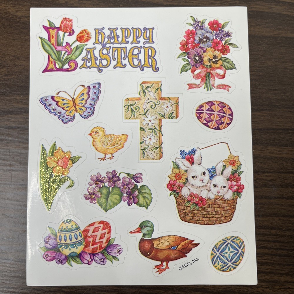 VTG American Greetings •Forget Me Not• Easter Glitter Stickers 2 Sheets AGC