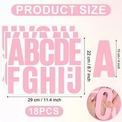 NQEUEPN 18 Sheets Capital Letter Stickers, 4 Inch Large Vinyl, Pink, 11.4×8.7in