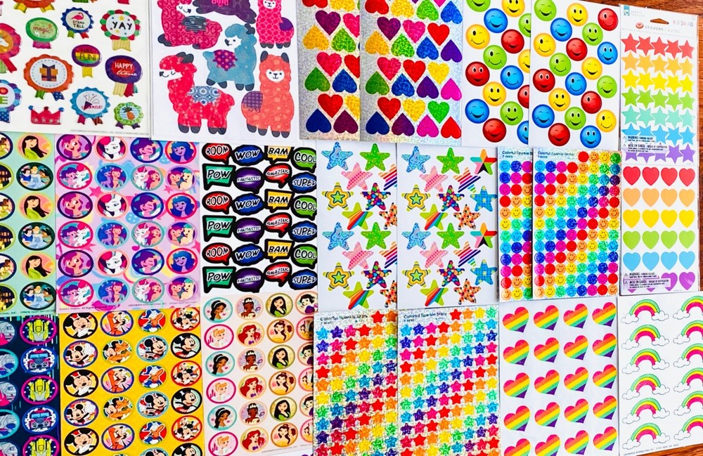 10 Sticker sheets Stars Hearts Happy Face Smiley Faces Rainbows Scented Cartoon