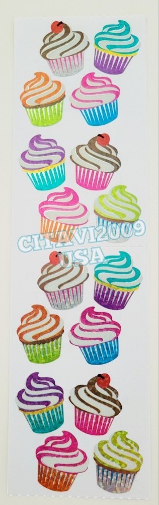 JILLSON & ROBERTS HAMBLY GLITTER STICKERS * FOOD DESSERT * MULTICOLOR CUPCAKES.