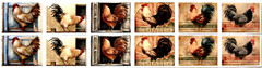 12 Beautiful 1 1/2″ x 1 1/4″ ROOSTER CHICKEN Stickers USA MADE #62 * 6 Designs