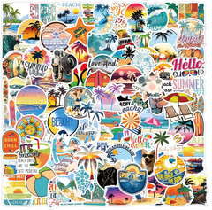 120PCS Hawaii Themed Stickers for Water Bottles, Summer Beach Scene Sticker Pack