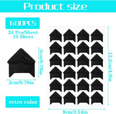 600 Pcs Photo Corner Stickers,Black Scrapbook Photo Corners, Photos Corners Self