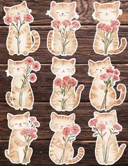 Kitten with Pink Flowers Die Cut Vinyl Stickers Scrapbooking Laptop Waterbottle