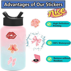 100Pcs Cute Aesthetic Coquette Stickers Aesthetic Pink Bow Tie Stickers for Wate