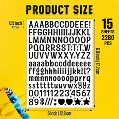 15 Sheet Small Letter Stickers – 1/2 Inch Art Black Vinyl Self Adhesive