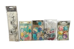 5 Pkg Lot Prima Marketing Paper Fabric Flower Embellishments Scrapbooking Crafts