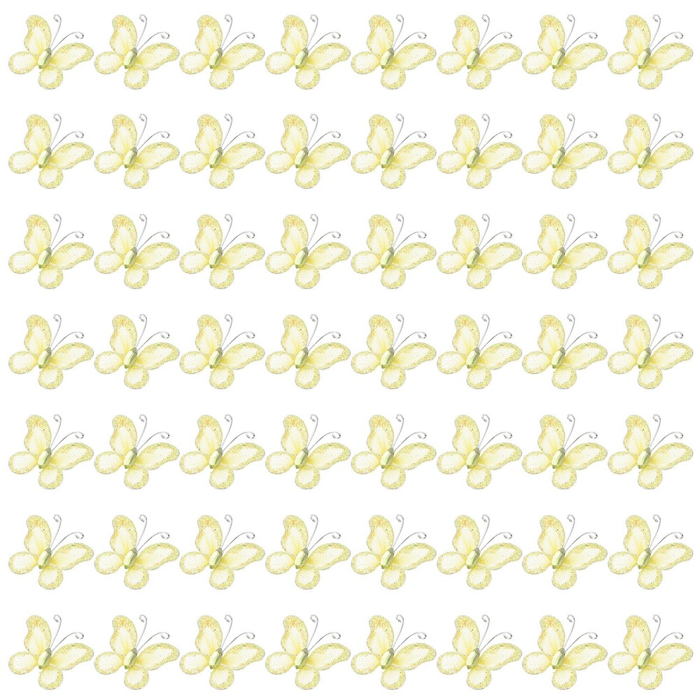 50Pcs Butterflies for Crafts, 1.2″ Mesh Organza Butterflies, Yellow
