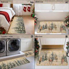 MEHOFOND Christmas Kitchen Rugs Set of 2,Xmas Trees Deer Snowflakes Kitchen R…