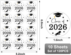 120Pcs Graduation Stickers, 1.6 Inch Self Adhesive Class of 2026 Stickers Label