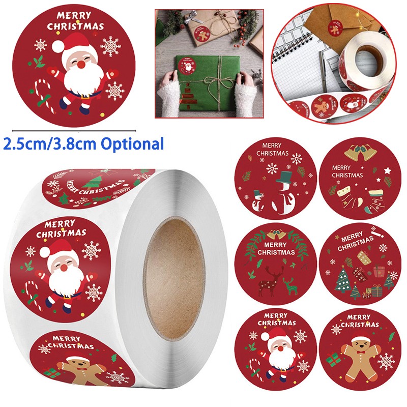 2.5/3.8CM Christmas Stickers Merry Happy Xmas Labels Gift Craft Box Sticker 500