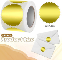 Embossing Stickers, 300Pcs 2» Gold Foil Seals Sticker for Certificates