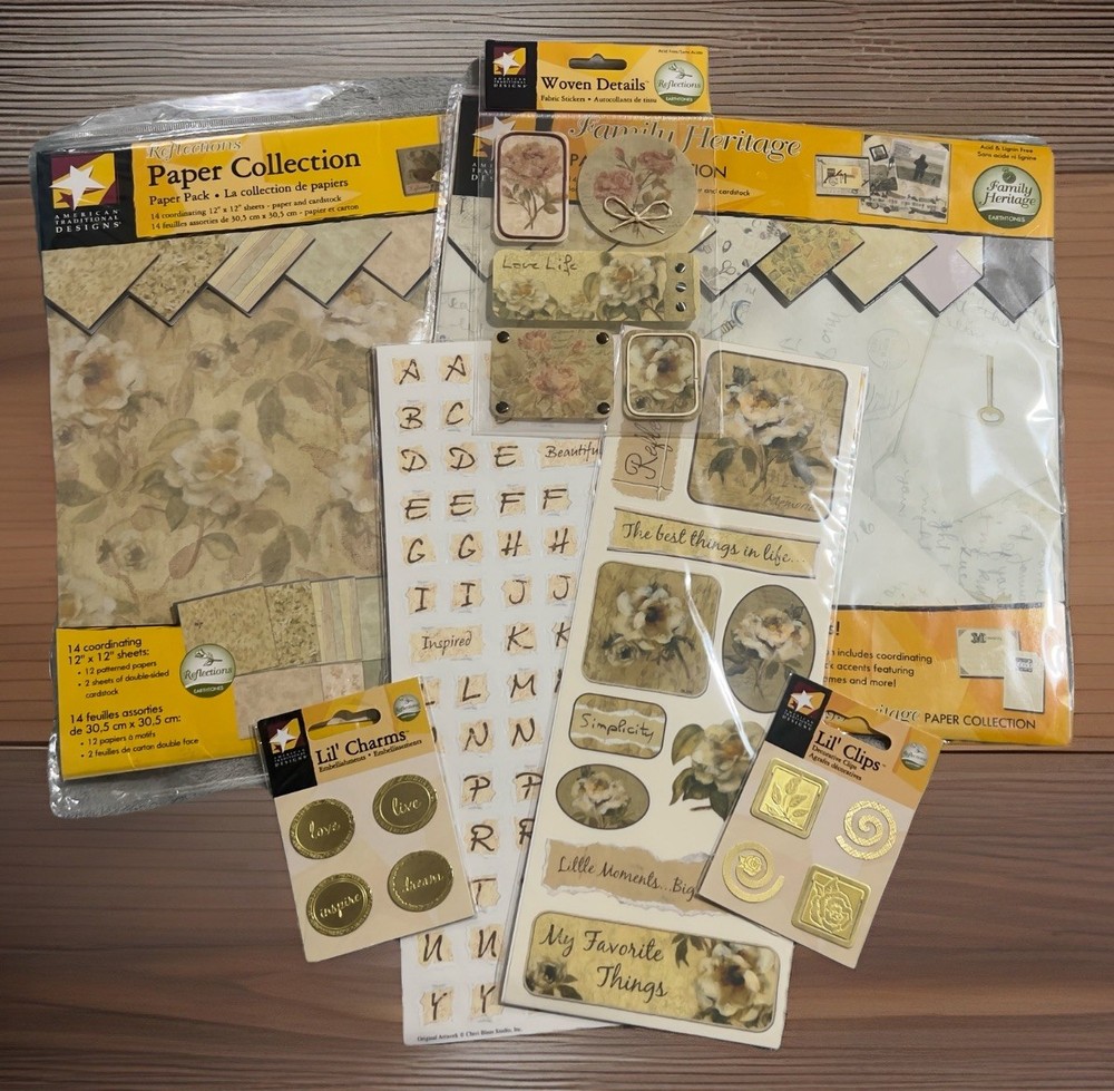 American Traditional Scrapbooking 28 Papers 12×12-lot 5 Packs Of Embellishments