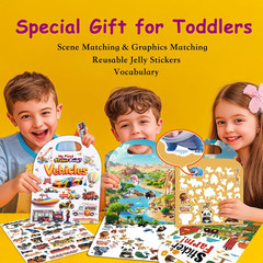 3-Pack Reusable Sticker Books for Toddlers 2-4 Years, Vehicles, Animals & Farm