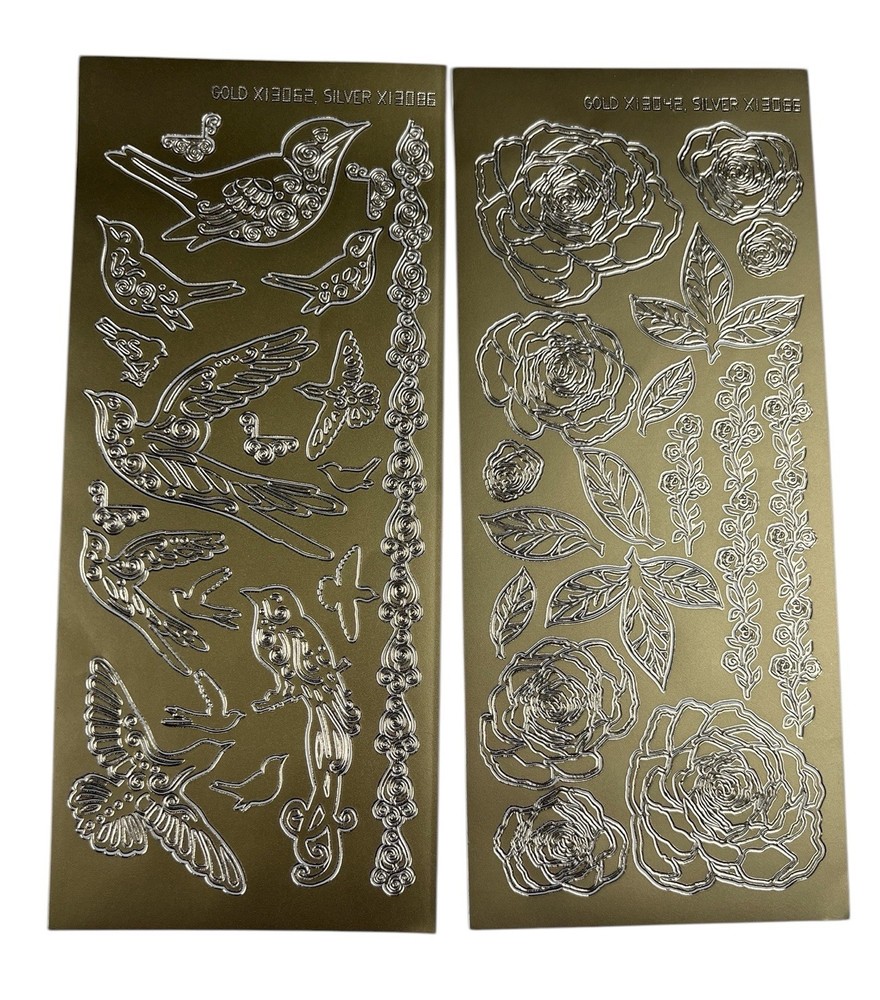 2 Sheets Hot Off The Press Dazzles Gold Stacked Rose 1830 & Gold Bird 1840 9 x 4