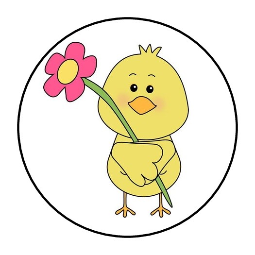30 Cute Baby Chick with Flower Envelope Seals Labels Stickers 1.5″ Round easter