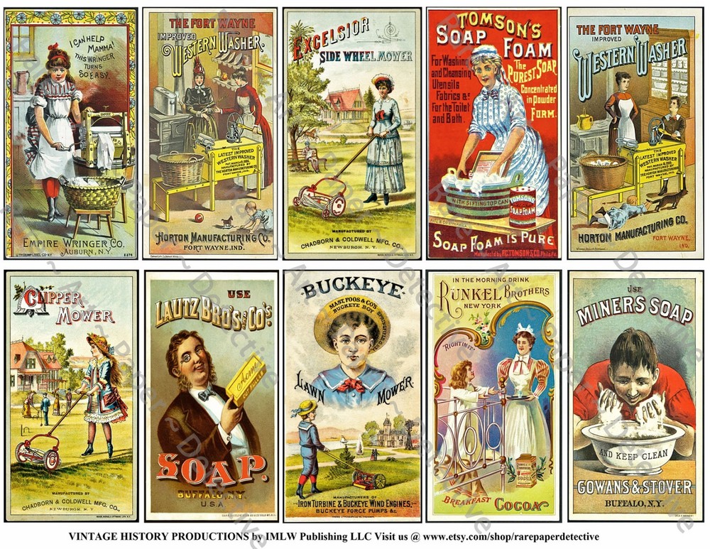 Advertising, Vintage Trade Card Tags, Antique General Store, 2 Sticker Sheets