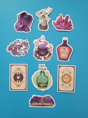 STICKERS x 10 Halloween Love Potion Witch Book Purple Crystal Vinyl Sticker HAL6