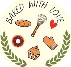 160 Pcs Baked with Love Stickers, 1.6 Inch Bakery Packaging Labels for Cottage B