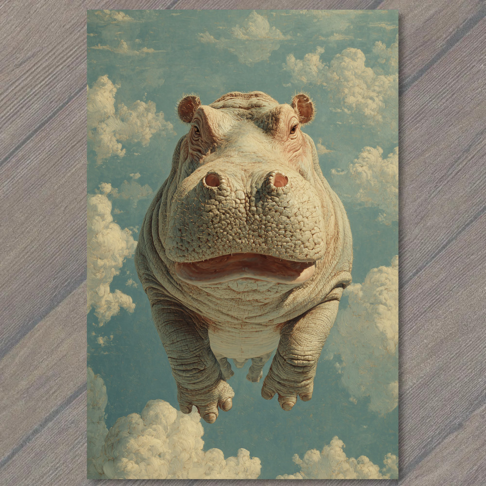 STICKER Flying Hippo Blue Cloud Sky Surreal Gentle Float Dreamy Fantasy